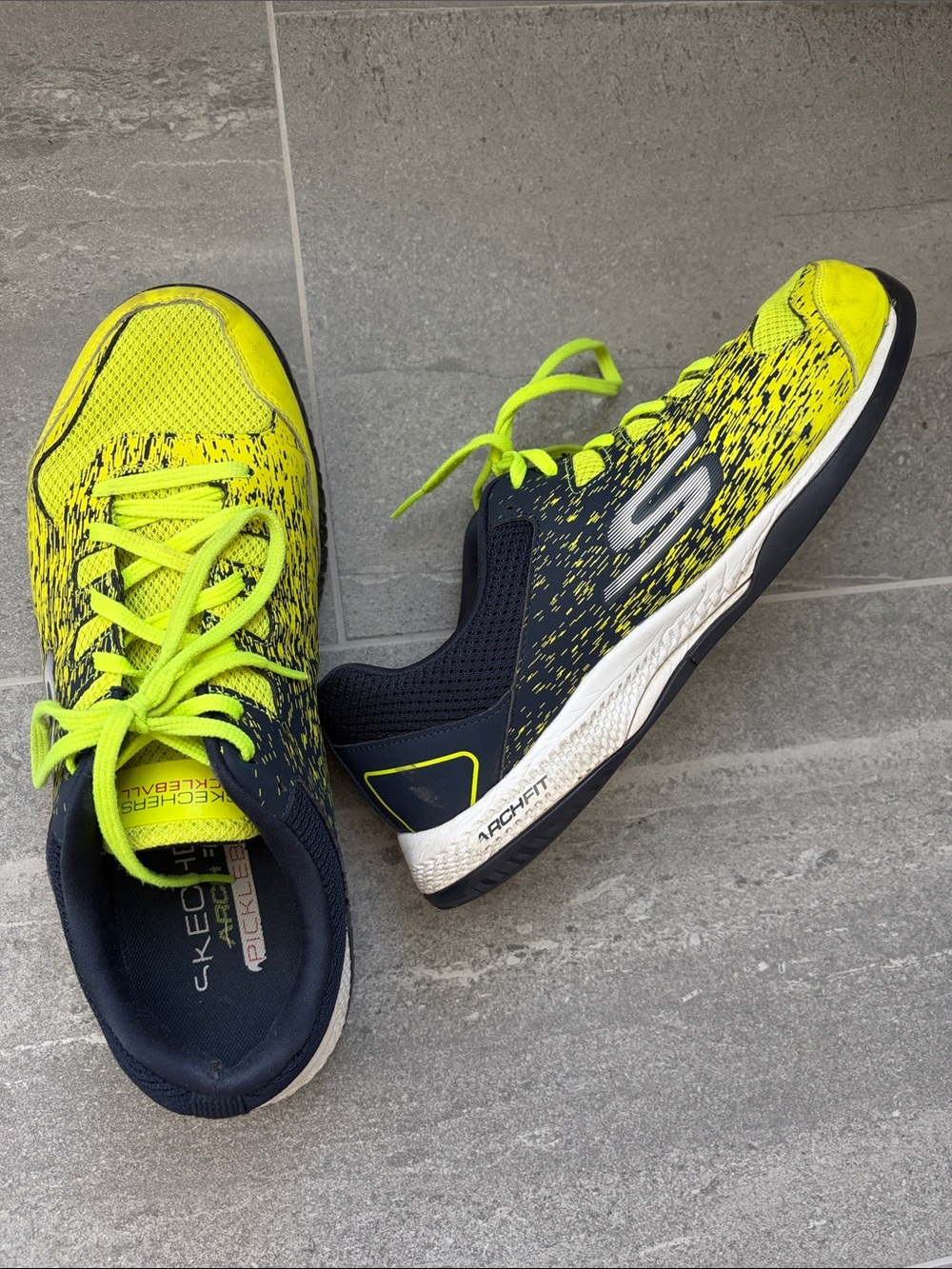 Skechers Men's Neon Yellow and Navy Athletic Shoes